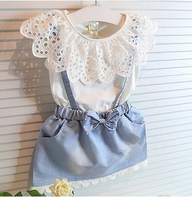 New Fashion Girls cowboy Short sleeve Bow cotton dress baby Girls Summer clothes kids girls Ball Cute dress 2 3 4 5 6 7 Years-image-507004808