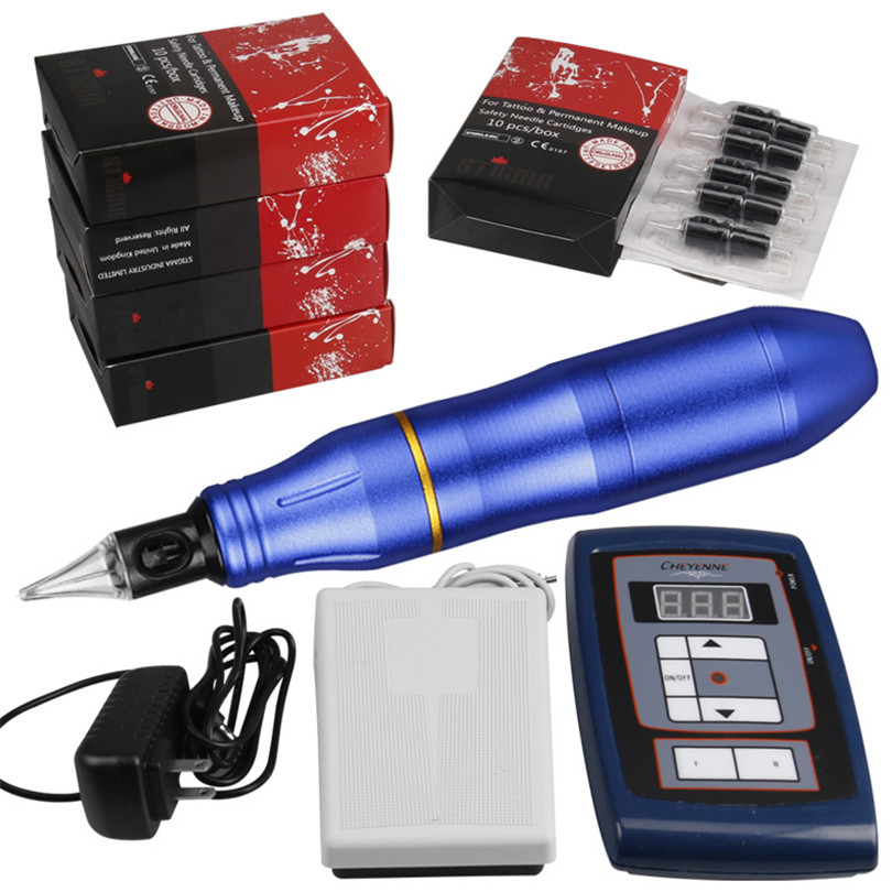 

Permanent Makeup Hybrid Tattoo Pen Rotary Tattoo Machine Kit Digital Power Supply Foot Pedal 50pcs Silicone Needle Cartridges
