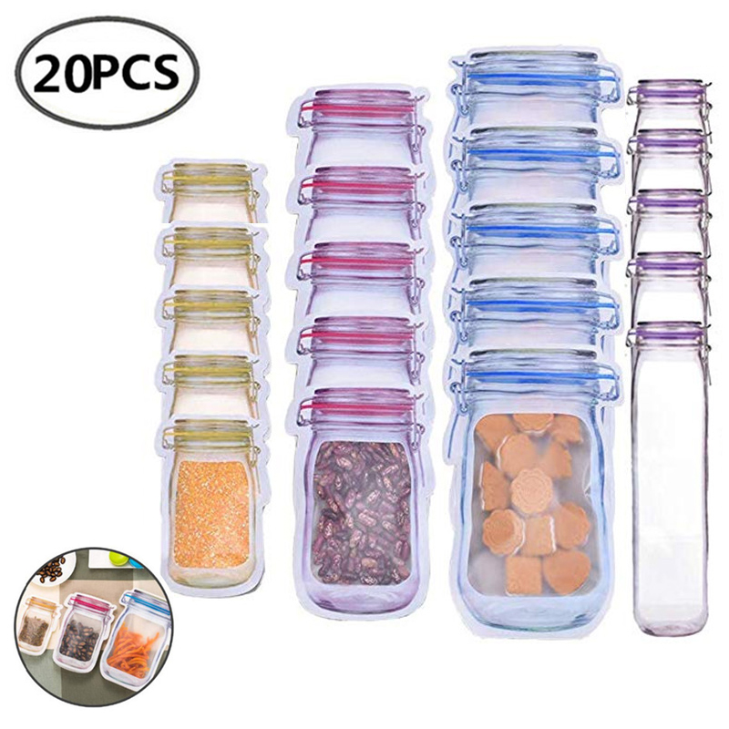 

20Pcs Mason Bags Jar Bottles Zipper Bag Reusable Storage Snack Sandwich Mason Bag Seal Fresh Sealed Bags Saver