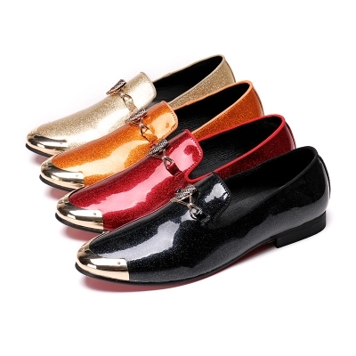 

shiny Tide shoes men's casual shoes summer round head set red wedding and party men's leather, Beige