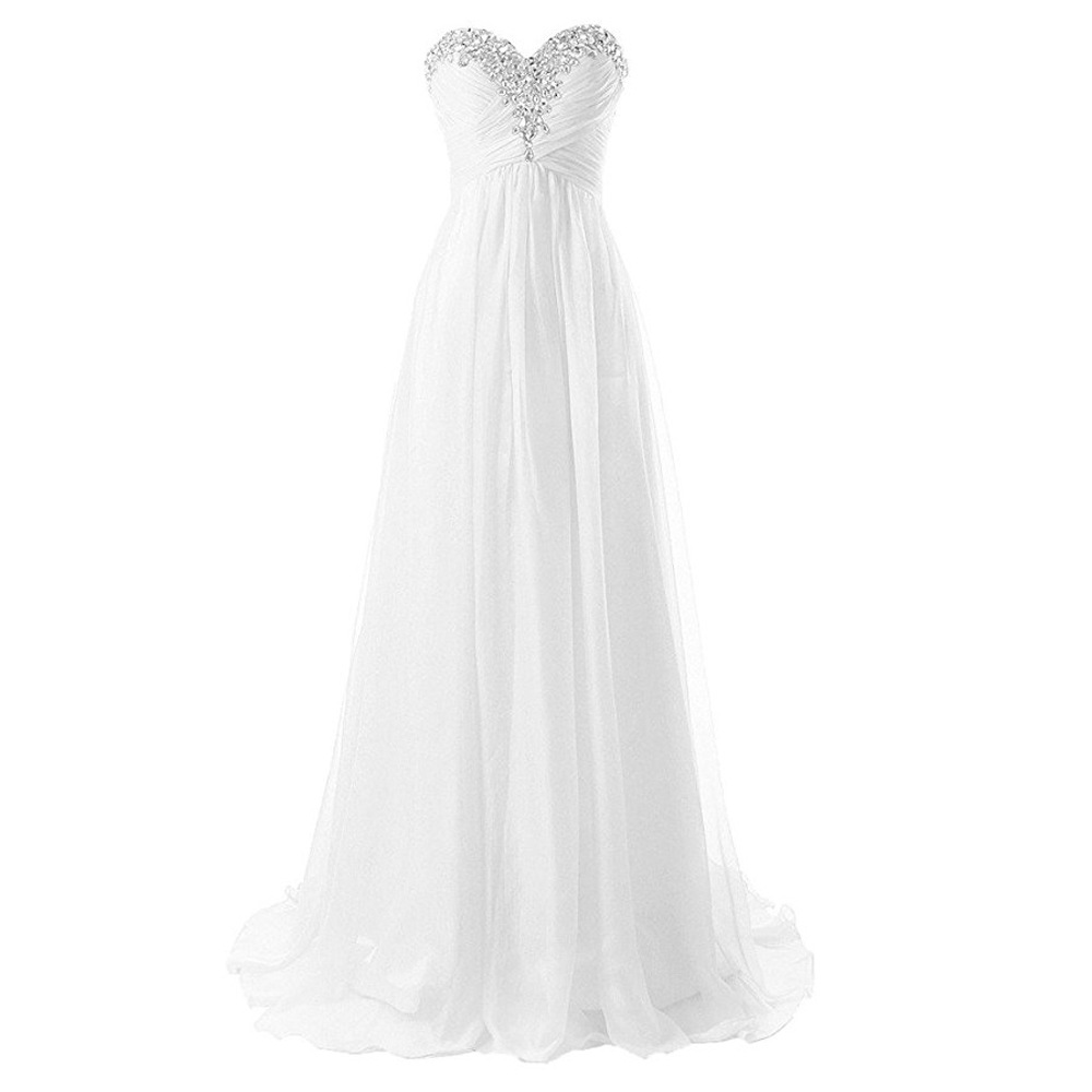 

New Sexy Cheap White Ivory Chiffon Wedding Dresses With Beaded Floor-Length Plus Size Wedding Party Bridal Gowns Size 16w QC1431