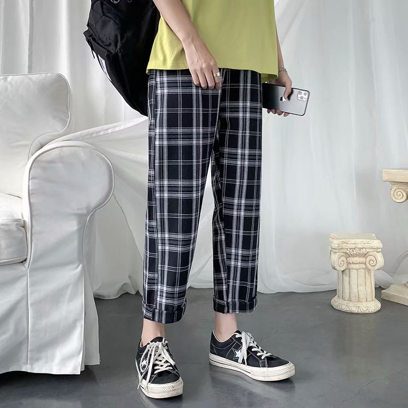 

Plaid Pants Men Casual Korean Streetwear Mens Fashion Black All Match Trousers Baggy Trackpants Plus Size Checkered Bottom 2020, Yellow