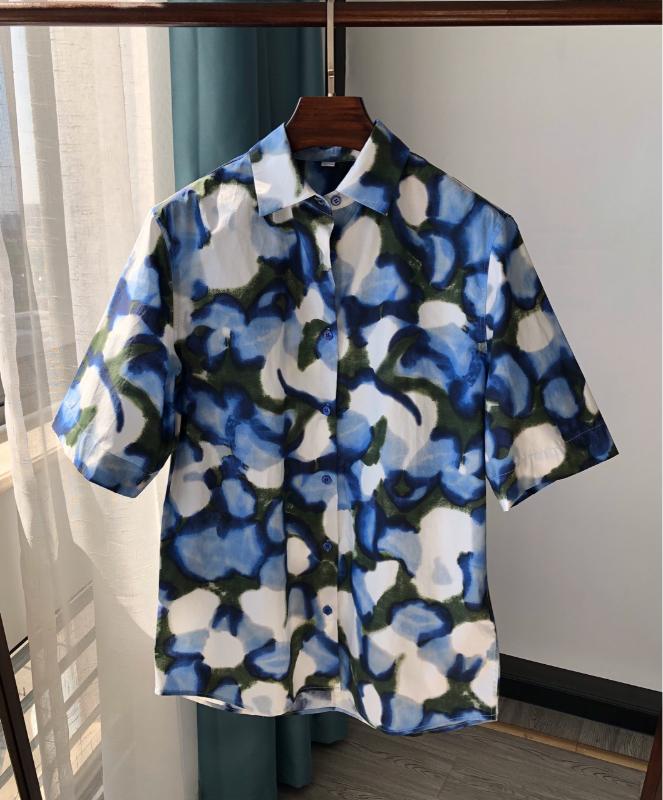 

Women Shirt Halo Short Sleeve Cotton Short Sleeve Shirt, Blue