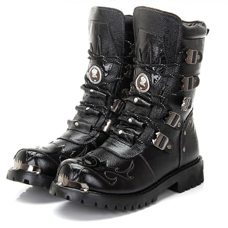 

Army Boots Men Military Boots 2021 Leather Winter Black cowboy snow Metal Gothic Punk Boots Male Shoes