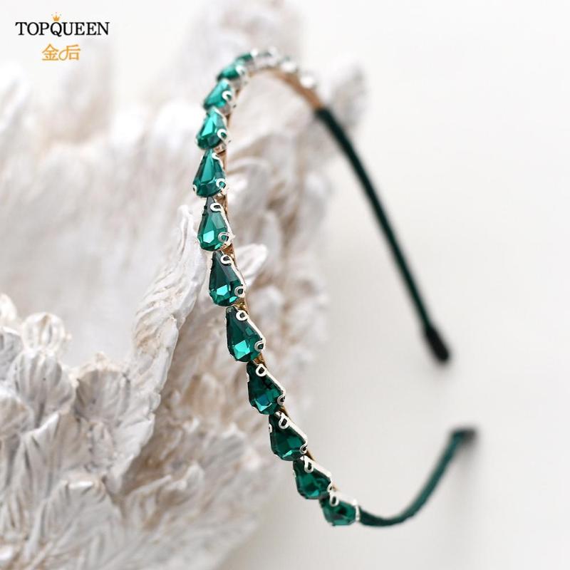 

TOPQUEEN Green Rose Crystal Hairband Sparkly Rhinestone Baroque Headband For Fashion Women Hair Accessories FG05