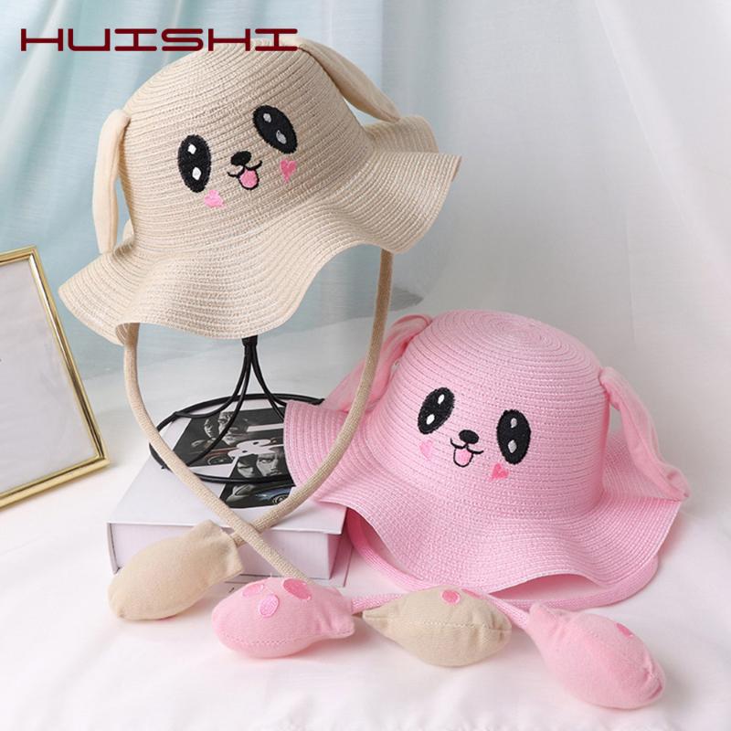 

HUISHI Summer Children's Hat Baby Bucket Straw Cap Cute Cartoon Dance Airbag Ears Panama Hats For Girls Baby Beach Sunhat, Mm 50