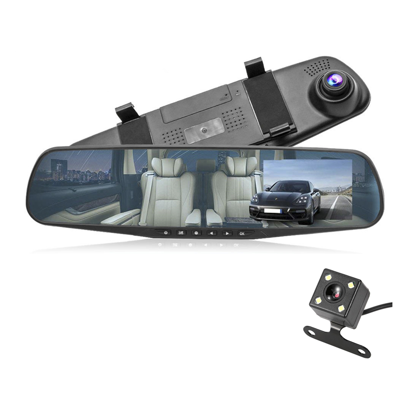 

Car DVR recorder 2Ch dashcam mirror auto registrator 4.3 inches FHD 1080P front 170° rear 120° wide view angle G-sensor