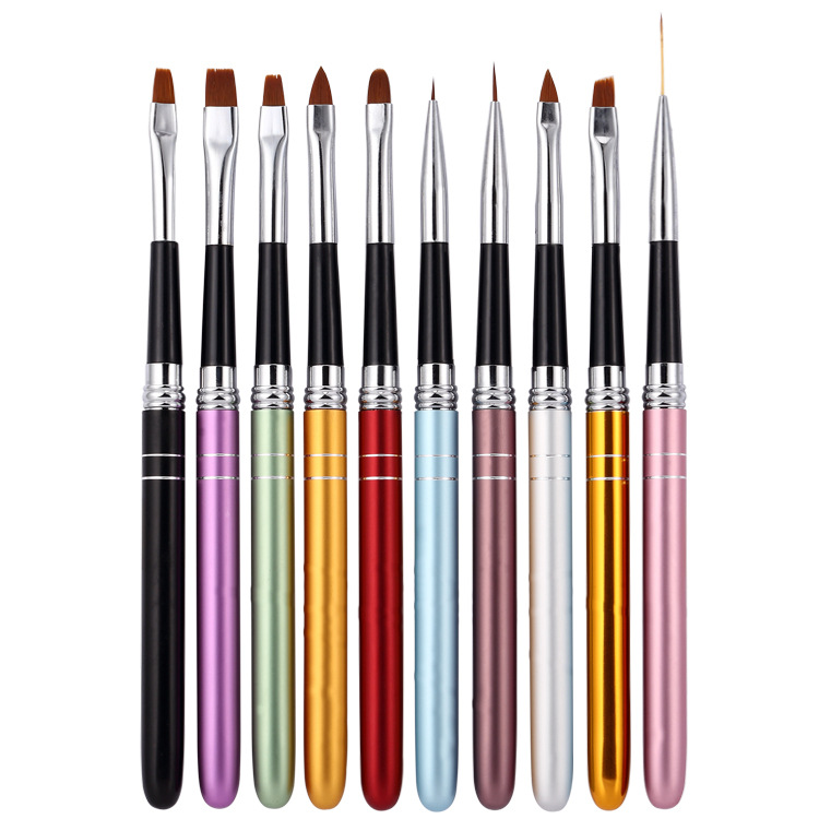 

10Pcs Nail Art Brush Pen Detachable Metal Flat Crystal Carving Polish Gel UV Painting Drawing Line Tips Tool 3D Design Extension, Yellow