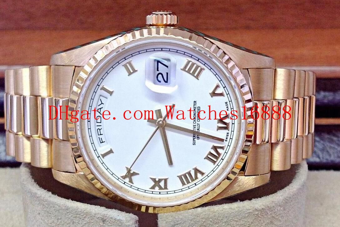 

Free shipping High Quality Mens Watch Day-Date 41mm 18238 18k Yellow Gold White Roman Dial Movement Automatic Mens Wristwatches