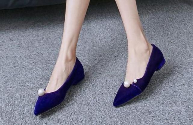 

2019 Suede Women's shoes in Spring and Autumn with New style Low heel pointed end @63, Blue