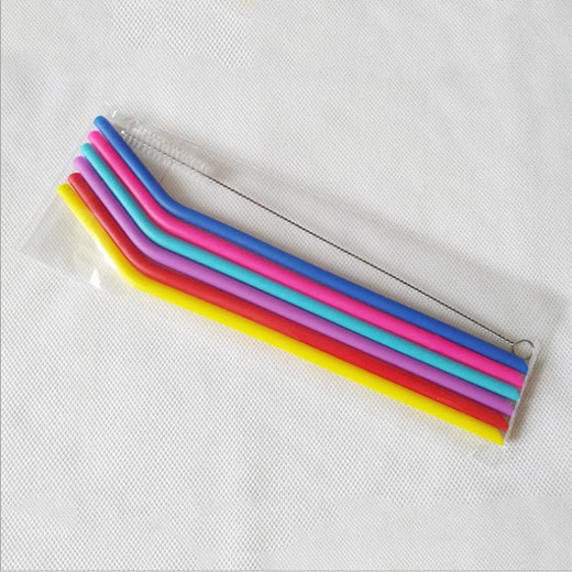 

Silicone Bent Straws with cleaning brush Food Grade Silicone Drinking Straws Reusable Eco-Friendly Drinking Tool colorful 25cm straw LXL13Q