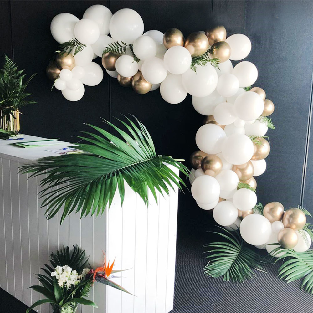 2019 Gold And White Balloon Arch Chain Wedding Balloons Arch