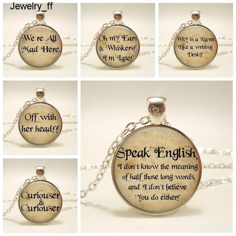 

New Fashion Pendant Alice In Wonderland Jewelry We're All Mad Here Necklace Silver Link Chains Glass Dome Necklaces