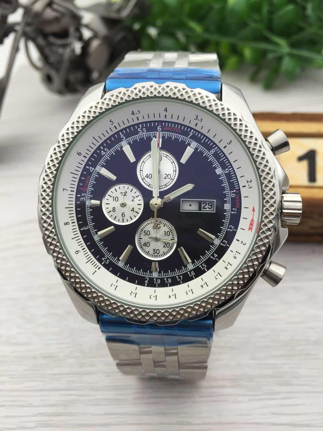 

Hot sale Luxury man watch quartz stopwatch top chronograph Watches stainless Steel wristwatch 249, Black face