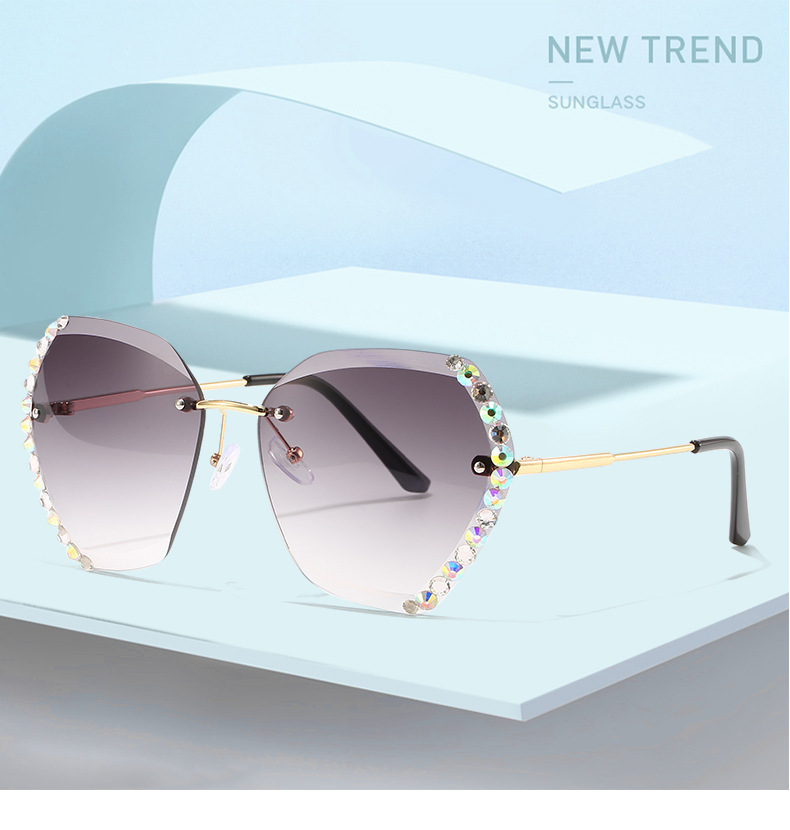 

Frameless sunglasses lens with diamond polygonal Sunglasses ocean piece gradient glasses UV400 Protective Eyeglasses Outdoor Eyewear 16062
