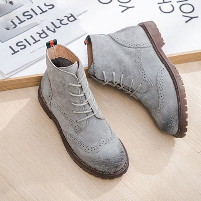 

Female Martin boots spring new genuine leather women shoes suede women booties British lace retro trend women naked boots