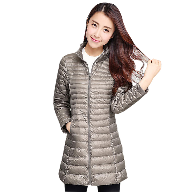 

Fashion Slim Women Down Jackets Long Casual Stand Collar Down Coats Outwear Spring Autumn Ladies White Duck Jackets YP2048, Black