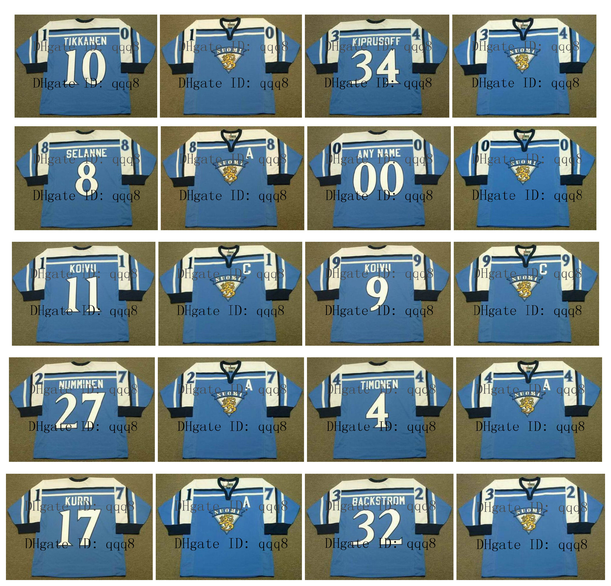 

Team Finland Jersey 8 TEEMU SELANNE 10 ESA TIKKANEN 34 MIIKKA KIPRUSOFF 11 SAKU KOIVU 9 MIKKO KOIVU 27 TEPPO NUMMINEN Custom Hockey, As pic