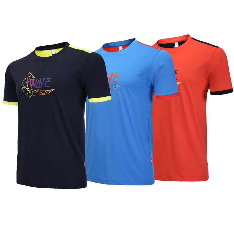 Nouveaux vêtements de sport de tennis de table, chemise de tennis de table pour hommes, col rond, manches courtes, séchage rapide et respirant.