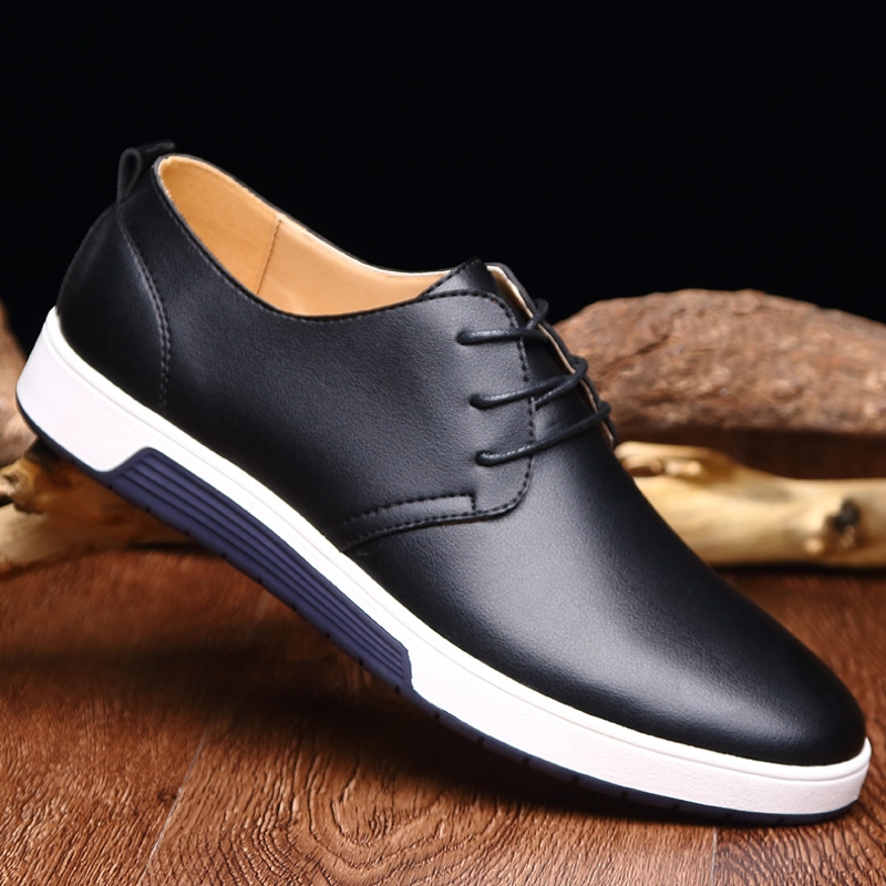 

Hot Sale- Leather Fashion Trendy Black Blue Brown Flat Shoes for Men Drop Business dress casual