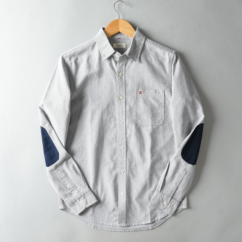 

2020 Spring Autumn Long Sleeve Shirt Men Turn-down Collar Single-breasted Patchwork Slim Fit Casual Shirt Streetwear, White