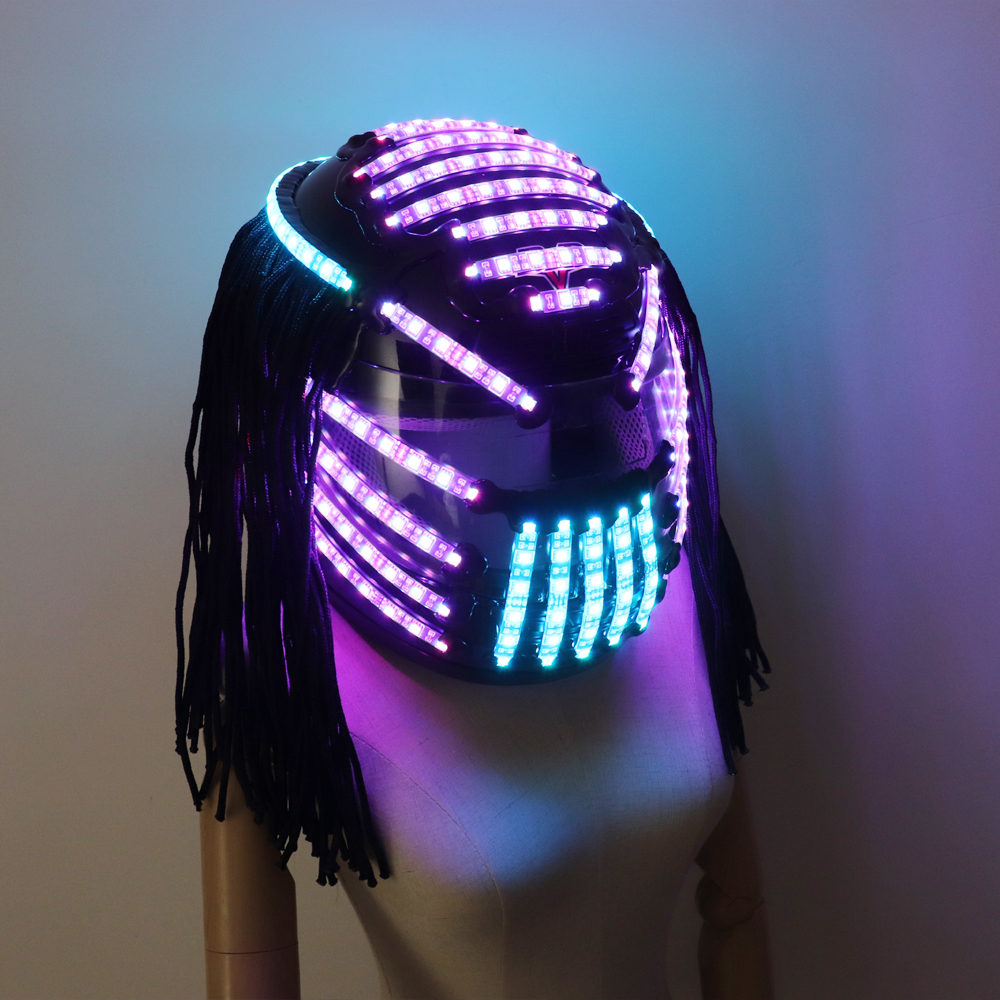 LED Helmet Monochrome Full color luminous Racing helmets RGB Waterfall effect Glowing Party DJ Robot Mask-image-538066133