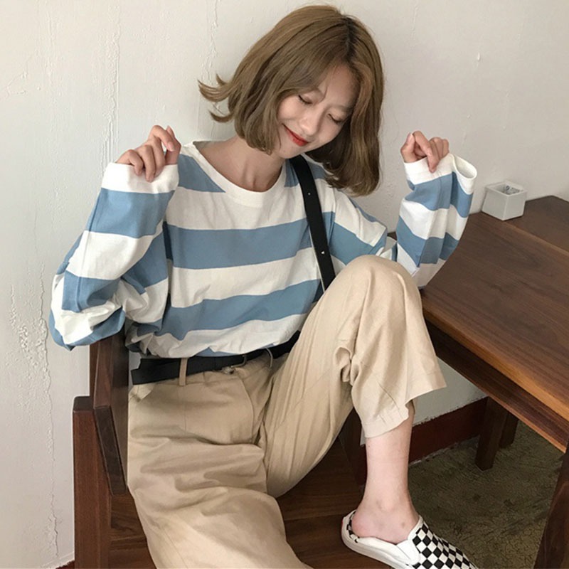 

Spring Women Striped Tshirt Long Sleeve O-Neck Fashion T-Shirt Women Korean Casual Loose T Shirt Femlae Tops sale