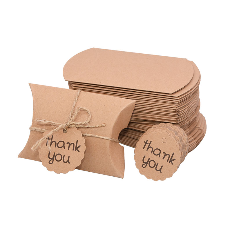 

10pcs Wedding Favor Kraft Paper Box with Thank You Tags and Rope Party DIY Gift Package Supplies Pillow Square Shape Boxes