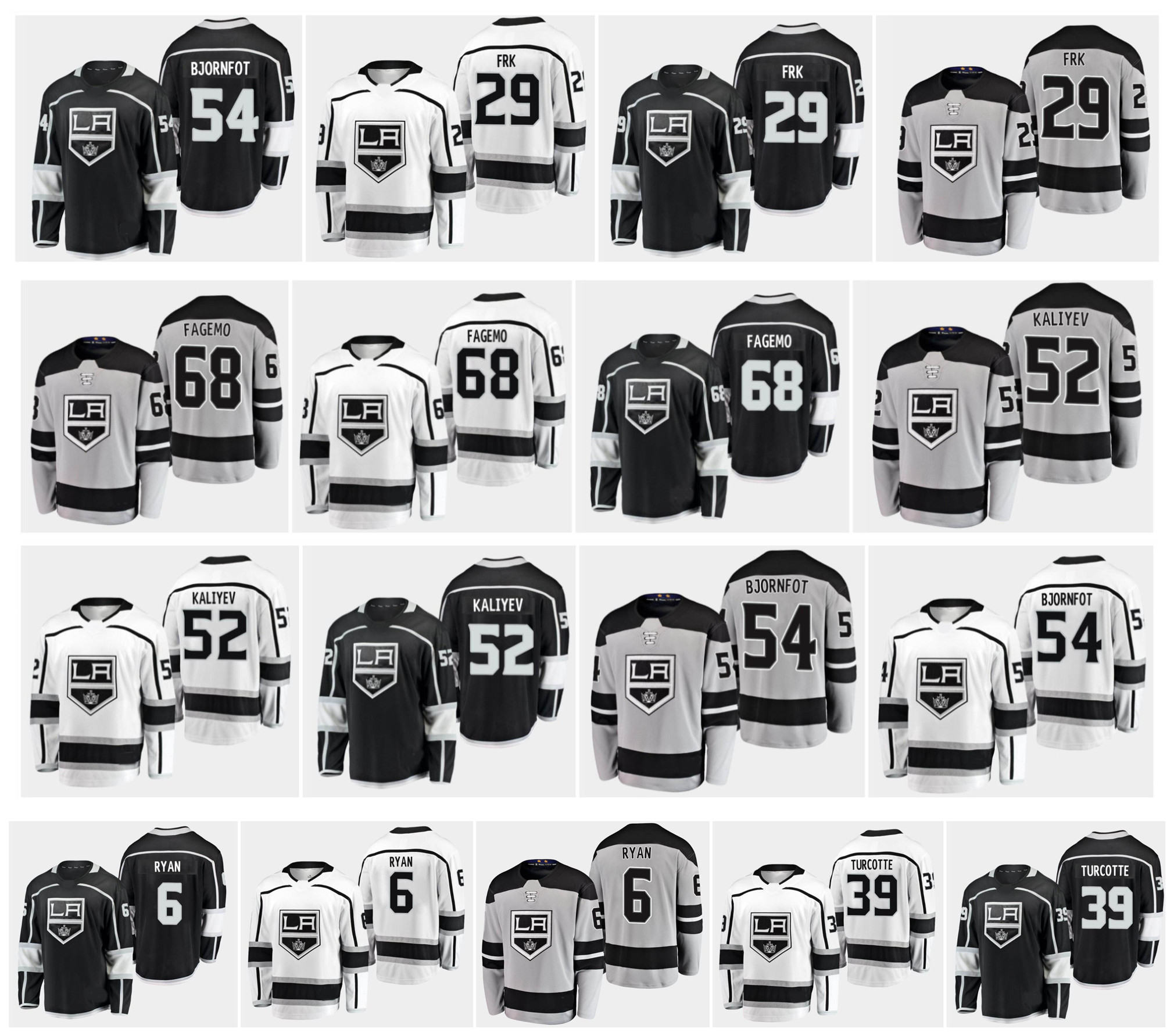 

2019 Los Angeles Kings Jerseys 6 Joakim Ryan 29 Martin Frk 39 Alex Turcotte 68 Samuel Fagemo 52 Arthur Kaliyev 54 Tobias Bjornfot Hockey, As pic