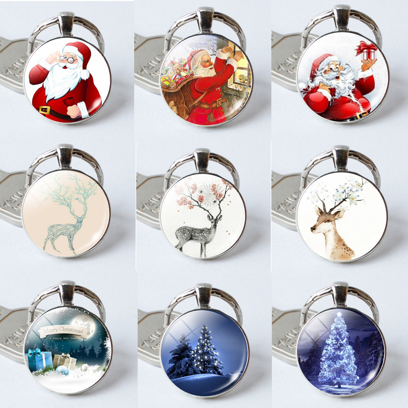 

2020 Unique Design Christmas Keychain Charming Santa Cute Elk Tree Llaveros Handmade Key Chain Jewelry Wholesale