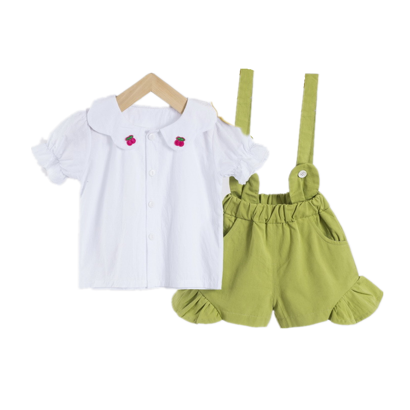 

New Summer Baby Girls Clothes Suits Children Cotton Solid Shirt Overalls 2Pcs/sets Toddler Casual Costume Infant Kids Tracksuits, Yz yingtao s yellow