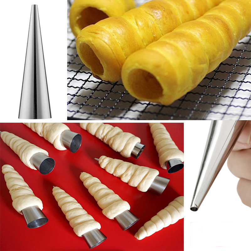 

5pcs/lot DIY Baking Cones Stainless Steel Spiral Croissant Tubes Horn bread Pastry making mold tools Cake Mold baking supplies