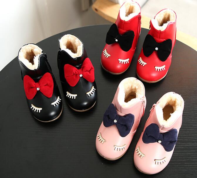

winter new baby snow boots girls eyelashes Korean version of cotton boots baby cotton boots soft bottom winter 1-3 years old, Black