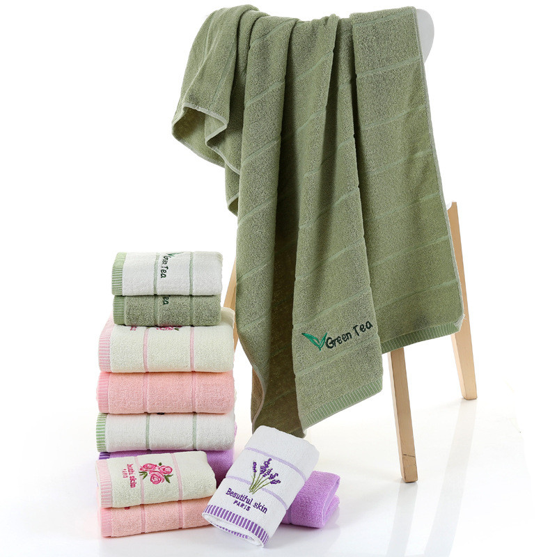 

Absorbent Men Women Cotton Towel Set Large Bath Towel and Small Face Hand for Adults Soft Embroidered Home Towels Bathroom, Greentea green