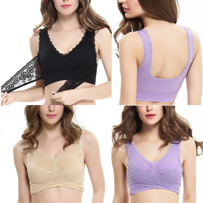 

2020 New Lace Fitness Sports Bra Women Yoga Front Cross design high support bra Sport tops anti shake Sexy Lingerie lace belts, Black
