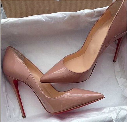 

2019Free Shipping So Kate Styles 12cm High Heels Shoes Red Bottom Nude Color Genuine Leather Point Toe Women Pumps Rubber Wedding Shoes, 10