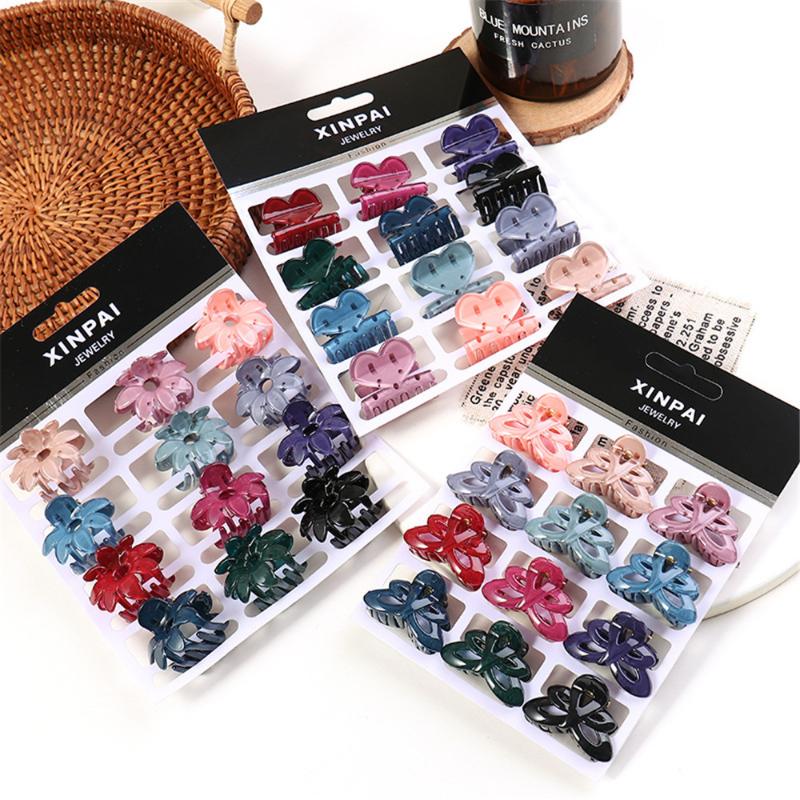 

12pcs/set New Jelly Color Versatile Simple Hairpin Bow Flower Love Heart Hair Clips Tiara Hair Accessories