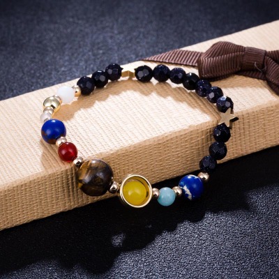 

Universe Galaxy Eight Planets Bead Bracelet Solar System Moon Star Natural Stone Strands Bangle Essential Oil Diffuser Jewelry Drop Shipping
