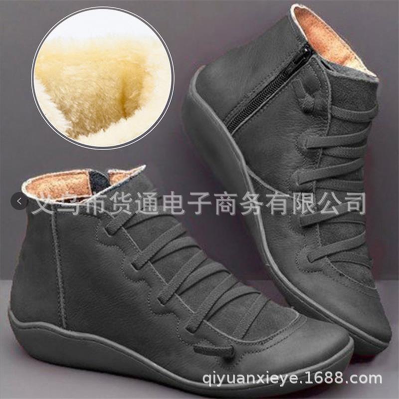 

2019 Winter New Hot Fashion Comfort Zipper Casual Plus Velvet Warm Roman Large Size Waterproof Women's Short Boots, Gray