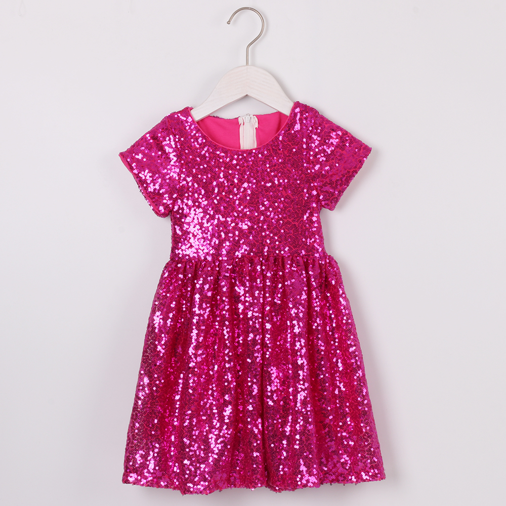 2020 Toddler Girls Glitter Dress Kids Sequin Sparkle Solid Pink Silver