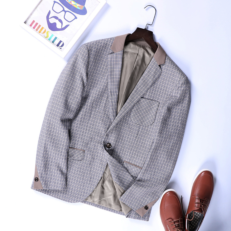 

Men' wear 2019 Spring new fashion leisure small suit youth trim grid single West jacket men blazer MC107