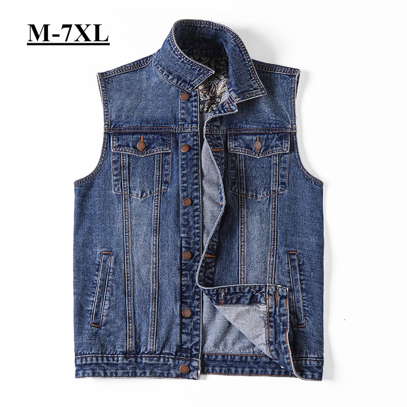 

Plus Size 5xl 6xl 7XL Brand Denim Vest Men Outdoors Cotton Multi Pocket Sleevless Jean Jacket Tactical Waistcoat Coat, Black
