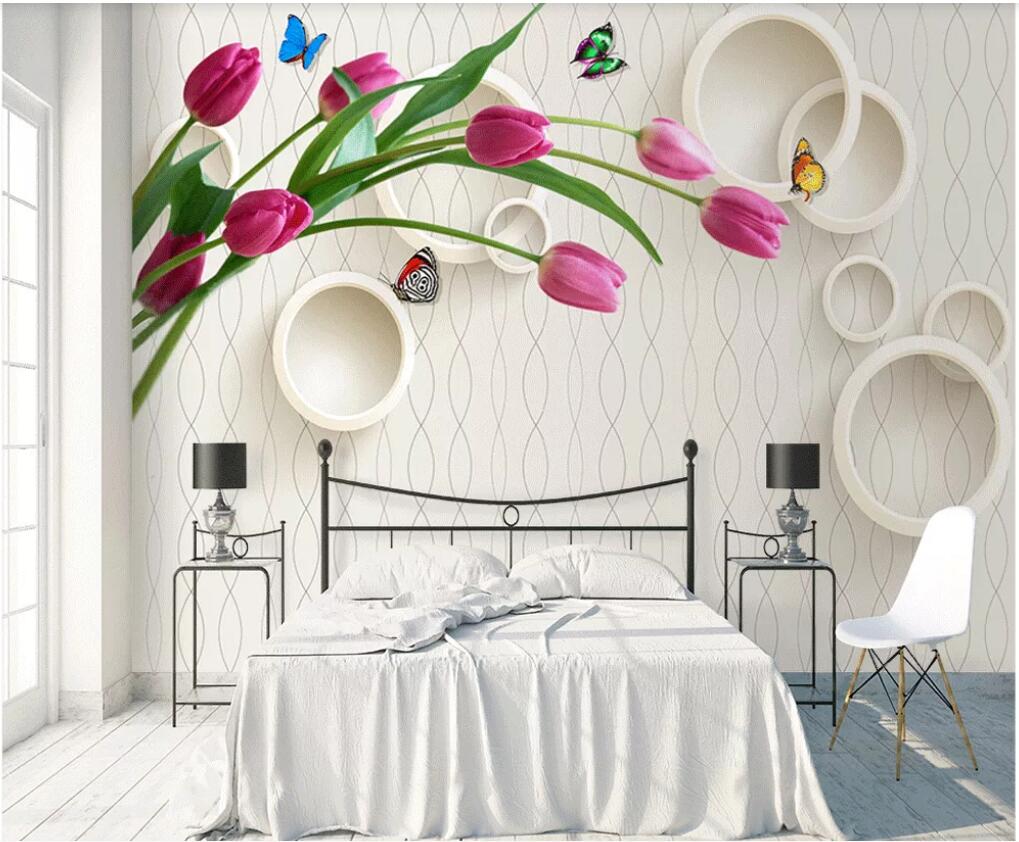 

3d room wallpaper custom photo mural 3D circle tulip simple sofa TV background wall home decor wall art pictures wallpaper for walls 3 d, Non-woven fabric