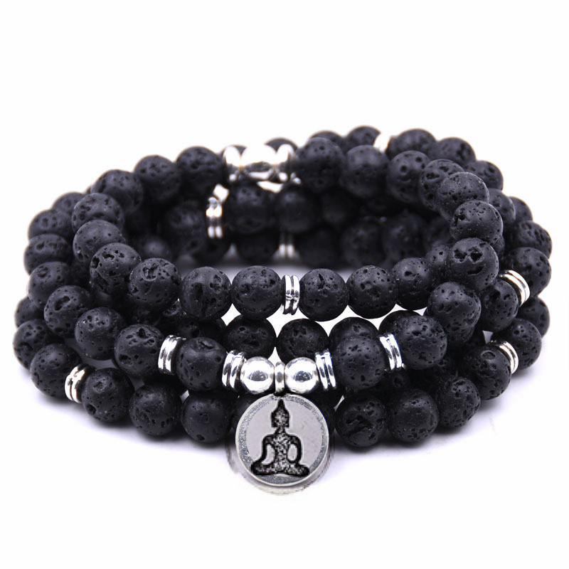 

Natural Stone charm women men OM lotus Bracelet 108 Mala Yoga Necklace Matte Jewelry necklace Pulseras dropshipping