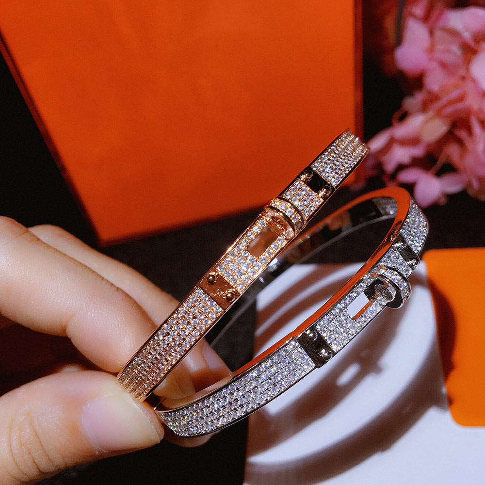 

Brand Pure 925 Sterling Silver Jewelry For Women Lock Belt Bangle Circle H Wedding Jewelry Fashion Party Luxury Bracelet MX190727, Black
