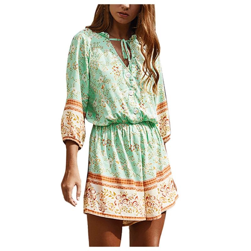 

Jaycosin Fashion Summer Women Casual Fashion Flower Print Wild Stylish Long Sleeve Comfortable Sexy Beach Bohemian Jumpsuits 228, Beige