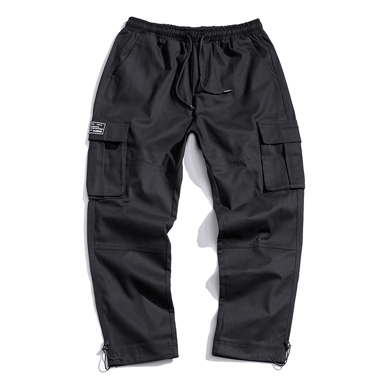 

Januarysnow Brand Designer Streetwear Jogger Pants Men Side-pocket Harem Sweatpants Men Spring Cotton Casual Cargo Mens Pants, Black