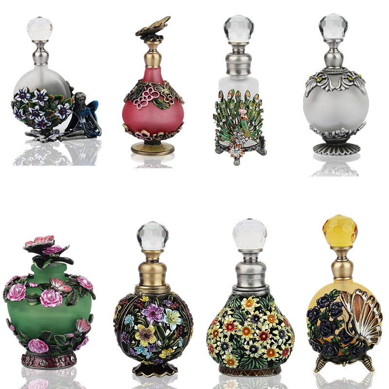 

Antiqued Style Colorful Lampwork Glass Empty Perfume Container Home Wedding Decoration Refillable Perfume Bottle Beautiful Perfume Bottle