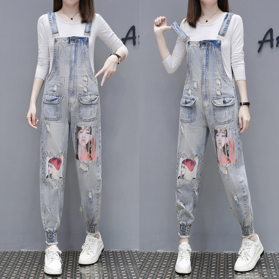

The Orchid Grey European Fashion Sequins Denim Overalls ShuHua39