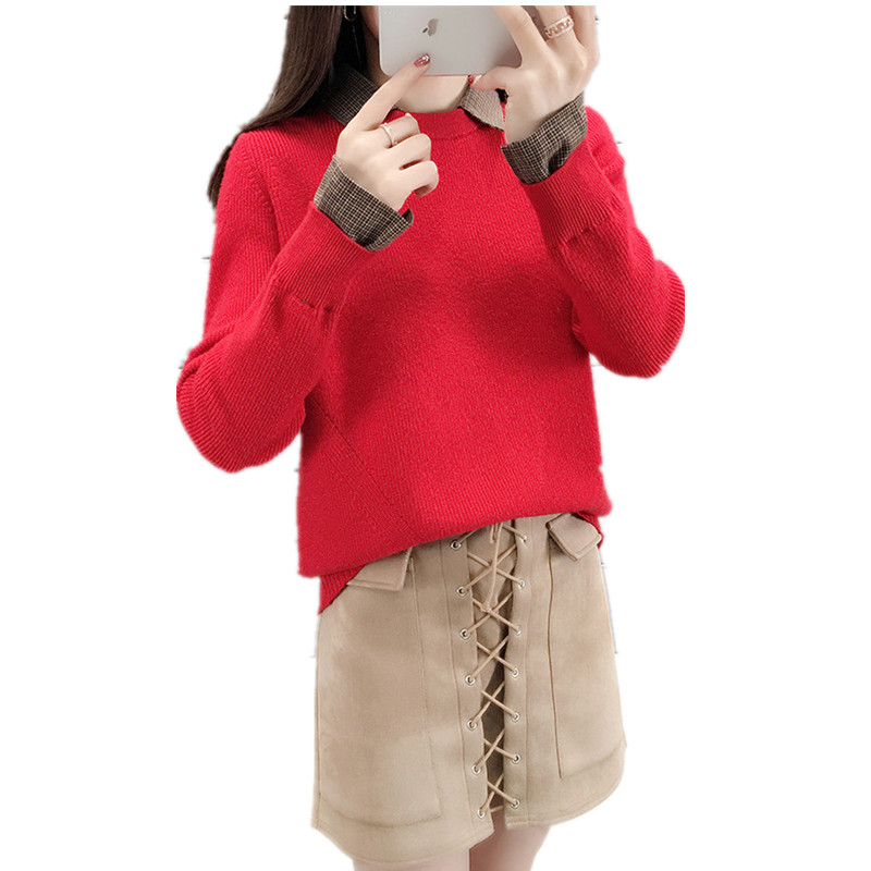 

Truien Dames Winter 2019 Shirt Collar Knit Pure Color Slim Fit Women Sweater Knitted Elasticity Casual Jumper Warm Pullovers, Black